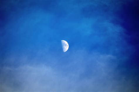 Blue Sky With Half Moon Digital Wallpaper Hd Wallpaper Wallpaper Flare