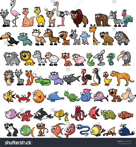 Set Of Cute Cartoon Animals Stock Vector Illustration 183673499