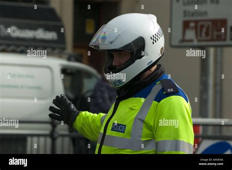 Motorcycle Policeman On Point Duty Stock Photo Alamy