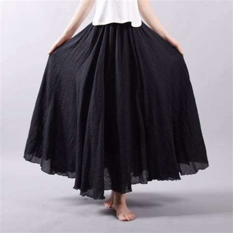 Women Linen Cotton Long Skirts Elastic Waist Pleated Boho Style Hippie Bliss