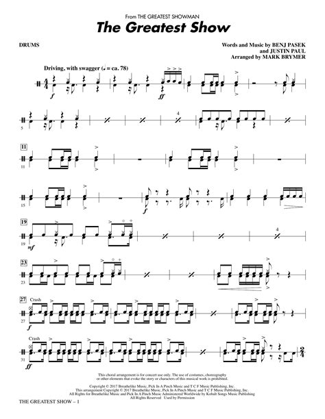 the greatest show drums at stanton s sheet music