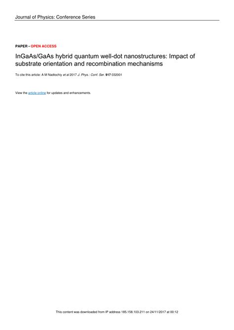 PDF InGaAs GaAs Hybrid Quantum Well Dot Nanostructures Impact Of