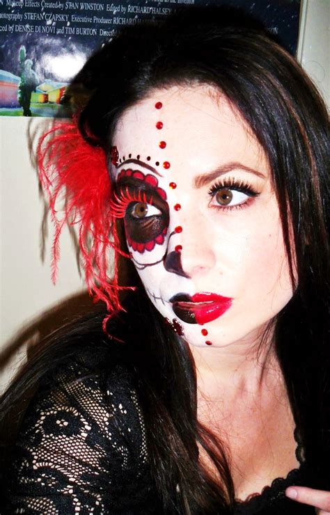 Dia De Los Muertos Half Face Halloween Makeup Sugar Skull Half Face Halloween Makeup