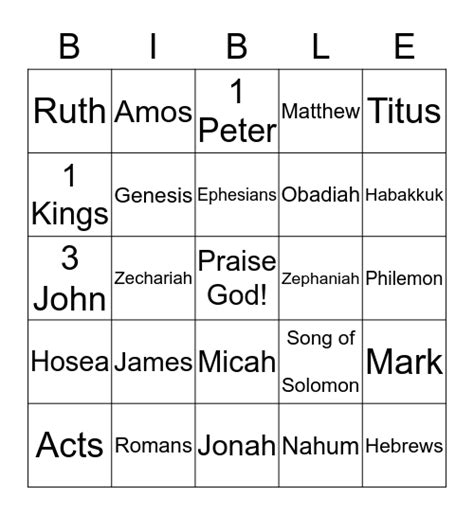 Books Of The Bible Bingo Card