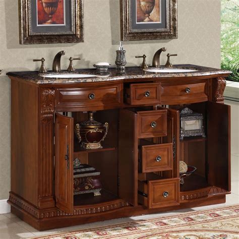 Vanities with double sinks are 60 inches wide or wider. 55" Double Sink Cabinet - Baltic Brown Top, Undermount ...
