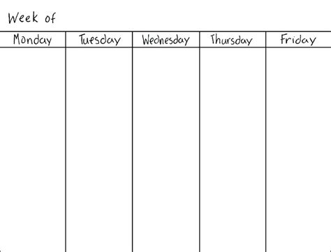 Monday Thru Friday Schedule Template Calendar Template Printable