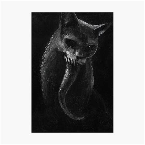 A Black And White Drawing Of A Cat With Fangs On Its Face In The Dark