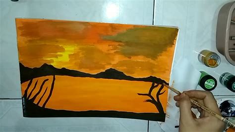 Lukis Pemandangan Senja Dengan Cat Akrilik Youtube