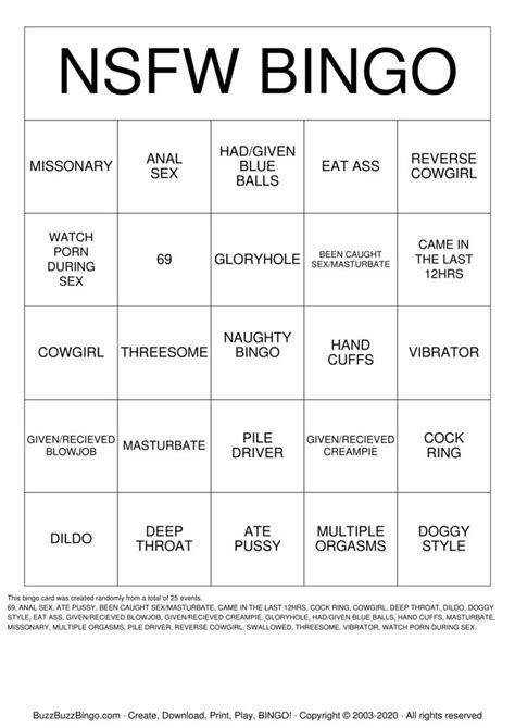 Adult Bingo Cards To Download Print And Customize