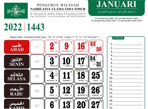 Kalender Islam Nu 2022 M Dari Lembaga Falakiyah Nahdlatul Ulama