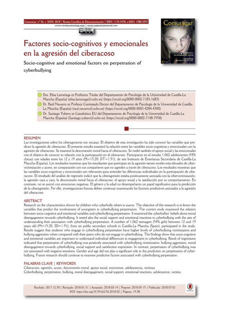 Pdf Factores Socio Cognitivos Y Emocionales En La Agresi N Del Eprints Rclis Org