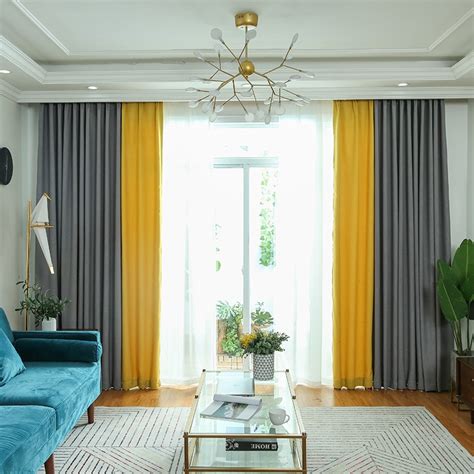 Byetee Solid Color Curtains For Living Room Yellow Grey