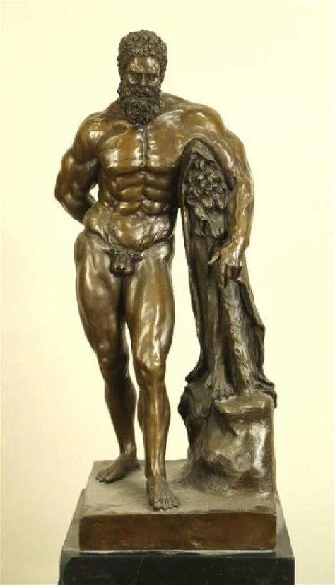 Vintage Bronze Hercules Sculpture On Marble Base