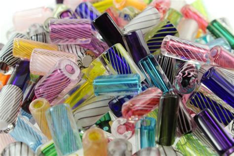 1 Oz Mixed Striped And Solid Tubes Furnace Art Glass Beads Jewelry