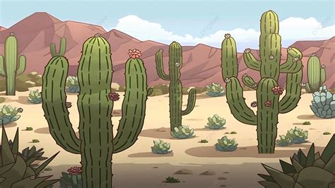 Desert Summer Tropical Cactus Cartoon Background Cactus Desert