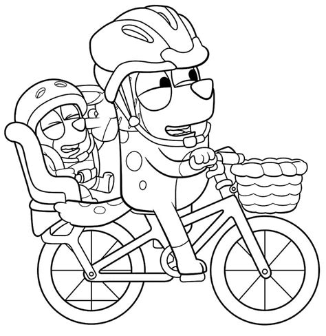 Bluey And Bingo On Bike Coloring Page Free Printable Coloring Pages