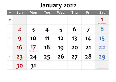Editable January 2022 Calendar Template Nocd22m13