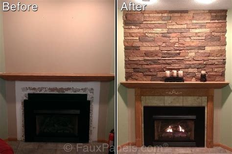 Before And After Pictures Of A Fireplace With Stone Veneering On The Mantel