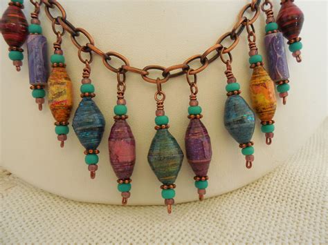 Paper Bead Dangles Necklace Beaded Dangle Necklace Paper Beads