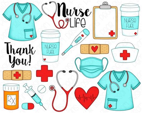 Nurse Life Hand Drawn Digital Clipart Set Of 19 Scrubs Etsy Uk