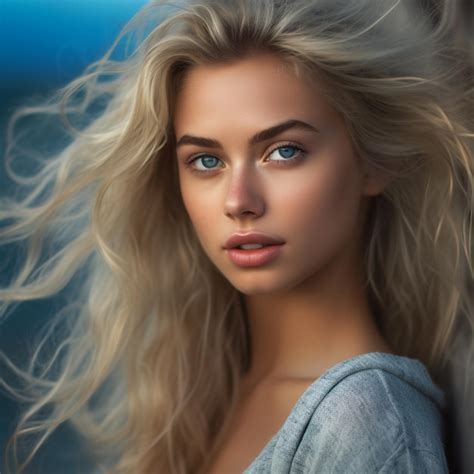 premium ai image a model with long blonde hair and a blue eyes