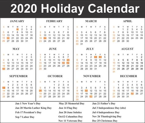 2020 Calendar With Holidays Holiday Calendar School Holiday Calendar