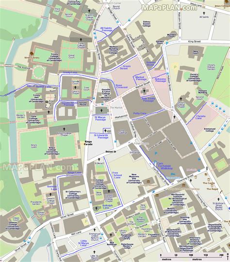 Cambridge Map Interesting Lanes And Passages Tour Diagram