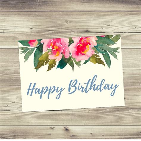 Floral Birthday Card Printable Happy Birthday Card 35x5 Etsy