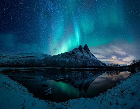 1366x768px 720p Free Download Aurora Borealis Mountain Reflection