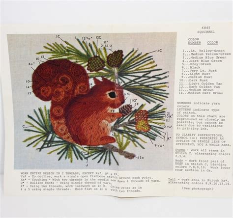 Vintage Erica Wilson Squirrel Crewel By Peachychicsewing On Etsy