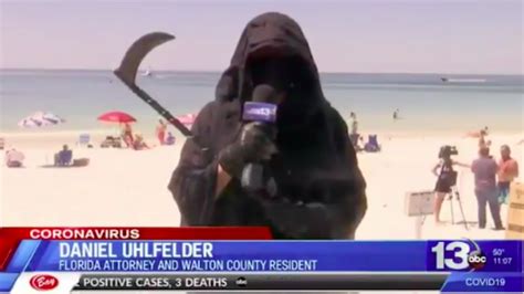 Grim Reaper Appears On Local News To Protest Beach Openings
