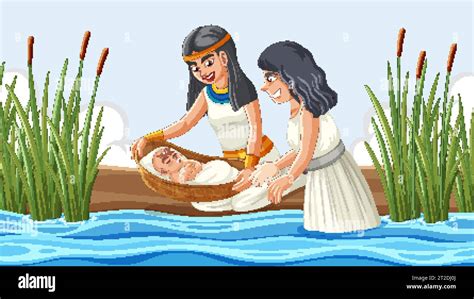 Ilustración De La Historia Bíblica Donde La Hija Del Faraón Encuentra