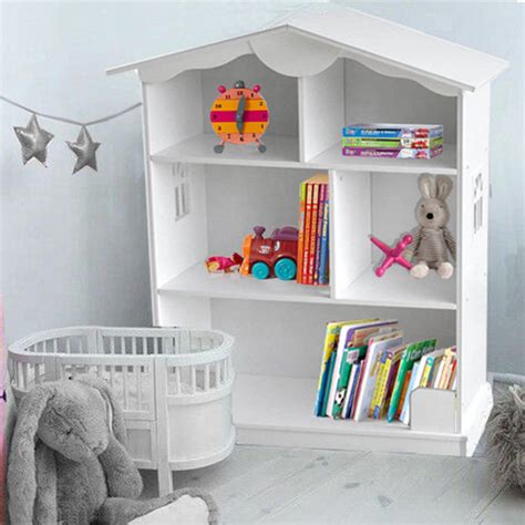 Large 3 Storey White Wooden Dolls House And Bookcase Toy Storage 100cm Uk