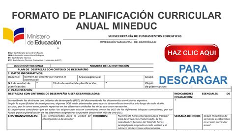 Formato De Planificación Curricular Anual Mineduc Ecuador En Línea