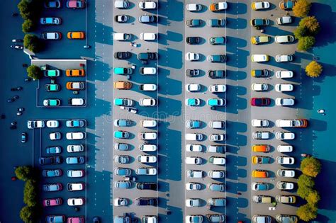 Dense Urban Traffic And Busy Parking Lots Aerial View Car Parking Stock Illustration