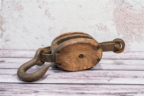 Vintage Madesco Products Double Wooden Pulley Rustic Industrial