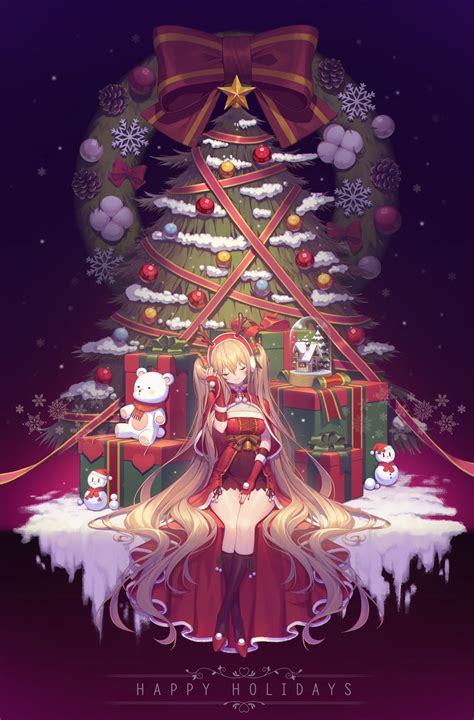 Wallpaper Anime Girls Santa Costume Christmas Tree Christmas