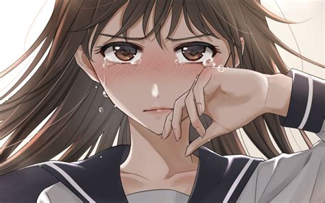Download 2560x1600 Anime School Girl Crying School Uniform Tears