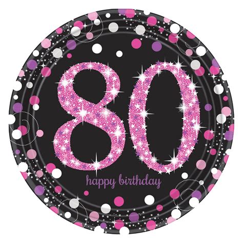 Pink Sparkle 80th Birthday Party Plates Click Save Smile