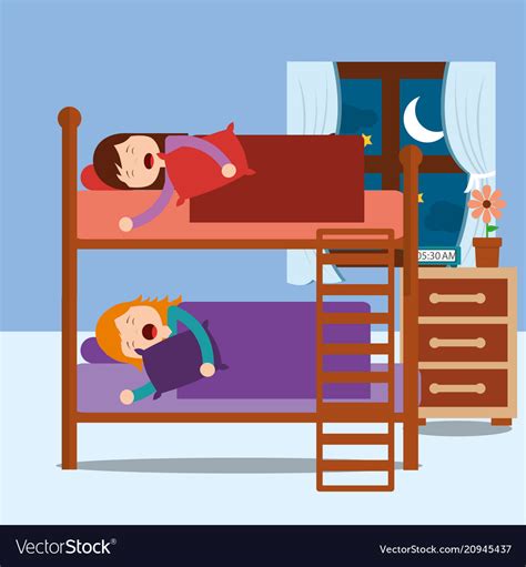 Young Girls Asleep In Bunk Bed In Night Bedroom Vector Image