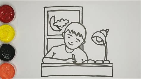 How To Draw Little Boy Doing Homework Childrens Painting Learn