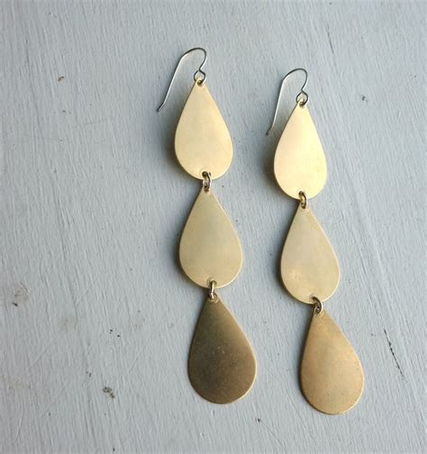 Brass Tear Drop Dangle Earrings Handmade By Rachel Pfeffer Etsy