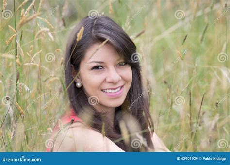 Pretty Hispanic Girl In A Wheat Field Stock Image Image Of Latin
