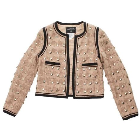 Collector Chanel Jacket In Beige Wool Fully Studded Size 38fr From A