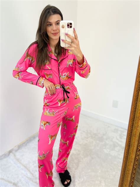 Pijama Feminino Americano Longo Aléxia Tigre Pink Tutti Ami