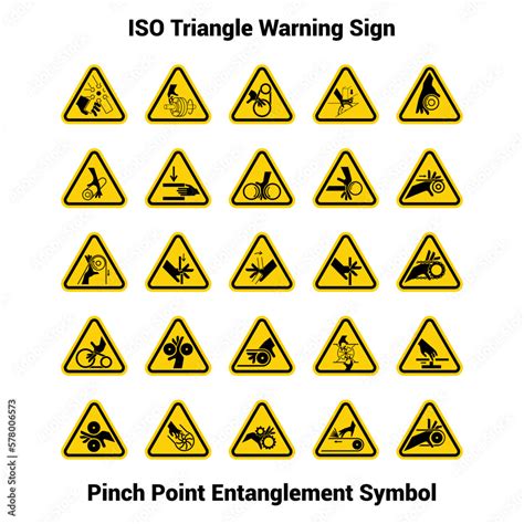 Set Of Iso Triangle Warning Sign Pinch Point Entanglement Crush Gears