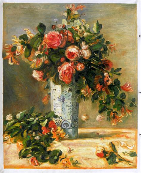 Roses And Jasmine In A Delft Vase Pierre Auguste Renoir