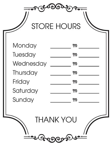 Free Printable Store Hours Template Printable Templates