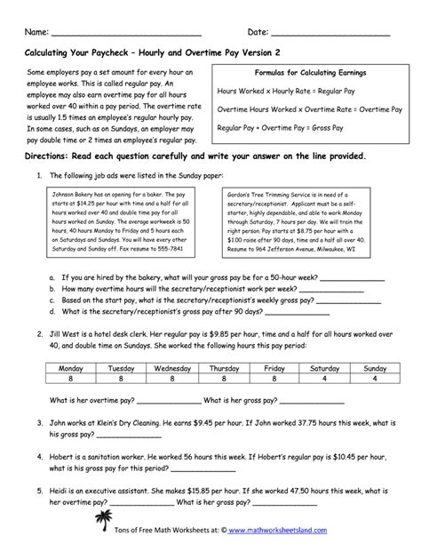 Building Blocks Student Worksheet Calculating The Numbers In Your Paycheck