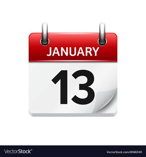 January 13 Flat Daily Calendar Icon Date Vector Image
